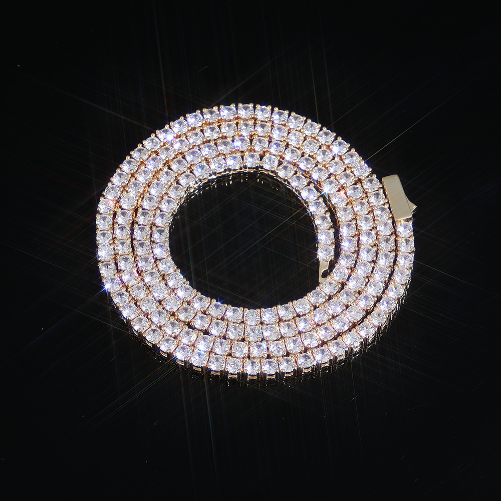 Hip Hop 5A CZ Diamonds Tennis Chain Necklace Bracelets Spring Chain Clasp 18K Real Gold Plated Jewelry