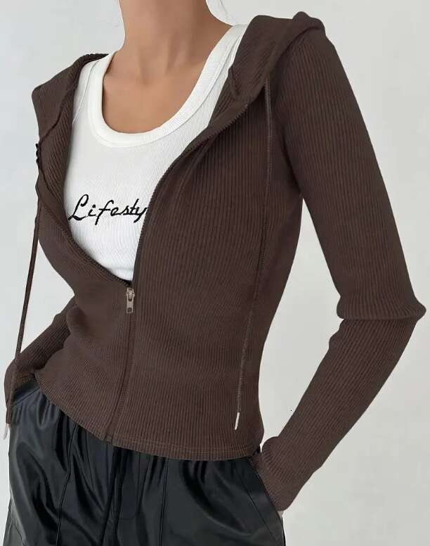 Autumn And Winter Trendy Clothing Elegant Slim Fit Zipper Hooded Jacket Fashion Casual Women's Top B5