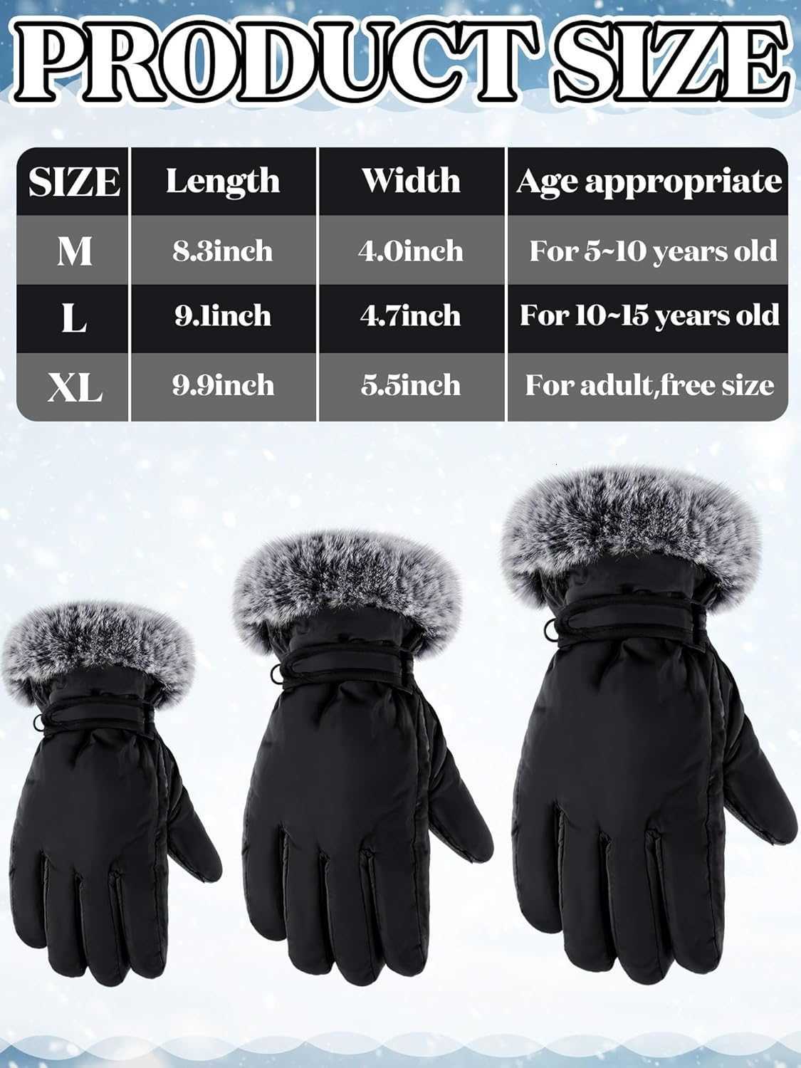 2 Pair Winter Ski Gloves for Adult Women Men Waterproof Faux Fur Warm Windproof Snow Gloves for Skiing Anti Slip Z251017