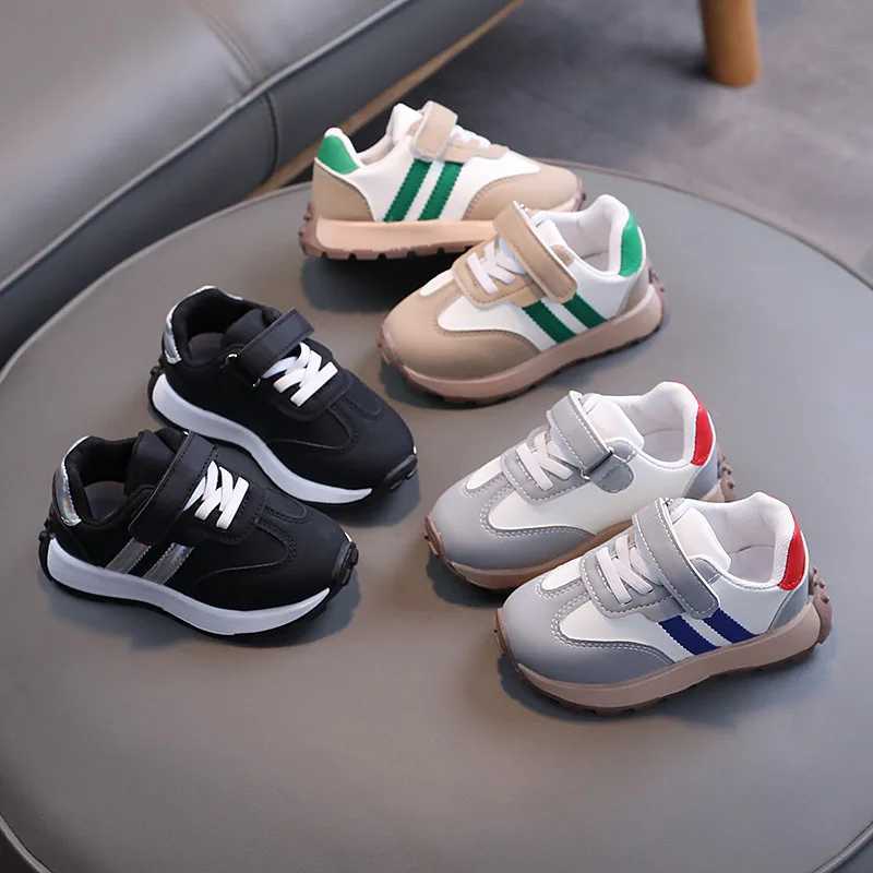 2024 New Spring Fall Sport Shoes for Boys Fashion Patchwork Stripes Dad Sneakers for Girls Black Khaki Gray Kids Trainers H08034T251017