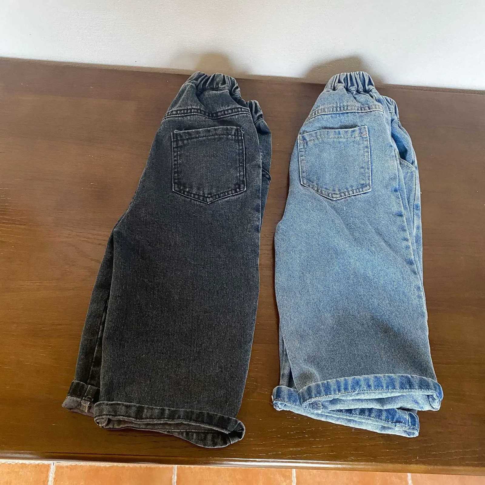 Korean Style Childrens Denim Pants Elastic Waist Casual Loose Wide Leg Jeans Baby Boys Girls Long Trousers Pockets PantalonesT251017