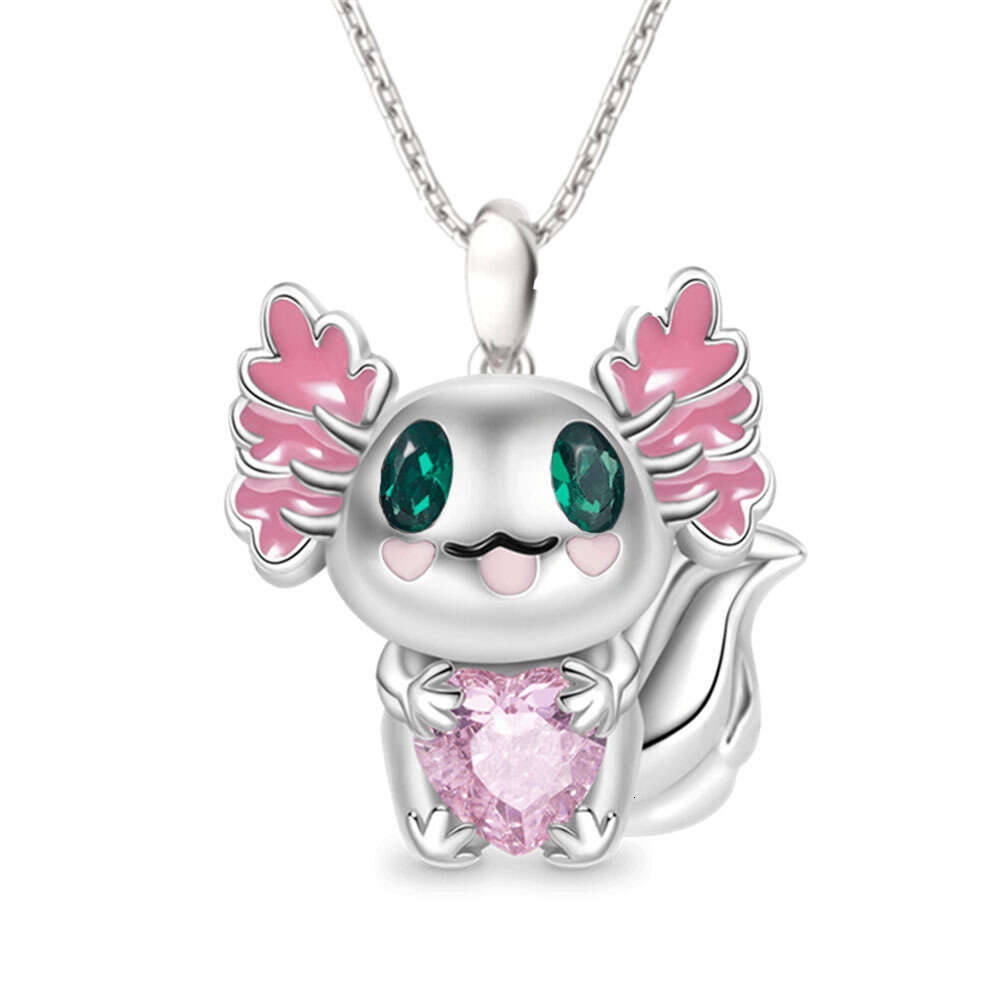 Cute Axolotl Pendant Necklaces Hot-Selling New Cartoon Fashion Big Eyes Hing Dragon Lady Necklace Pendant Heart Shape