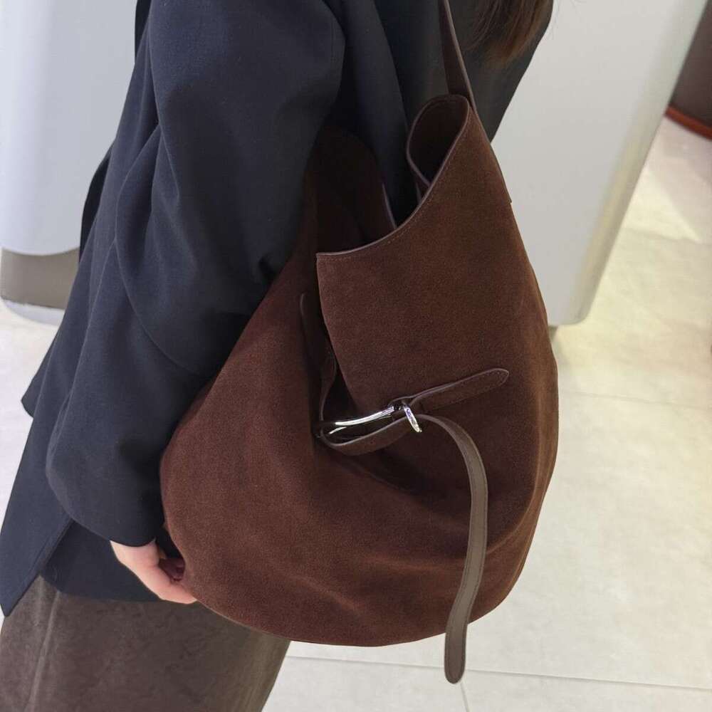 Bucke*T Bucket Autumn Winter Top Layer Cowhide Hobo Tote Large Capacity Commuter Shoulder Crossbody Bag