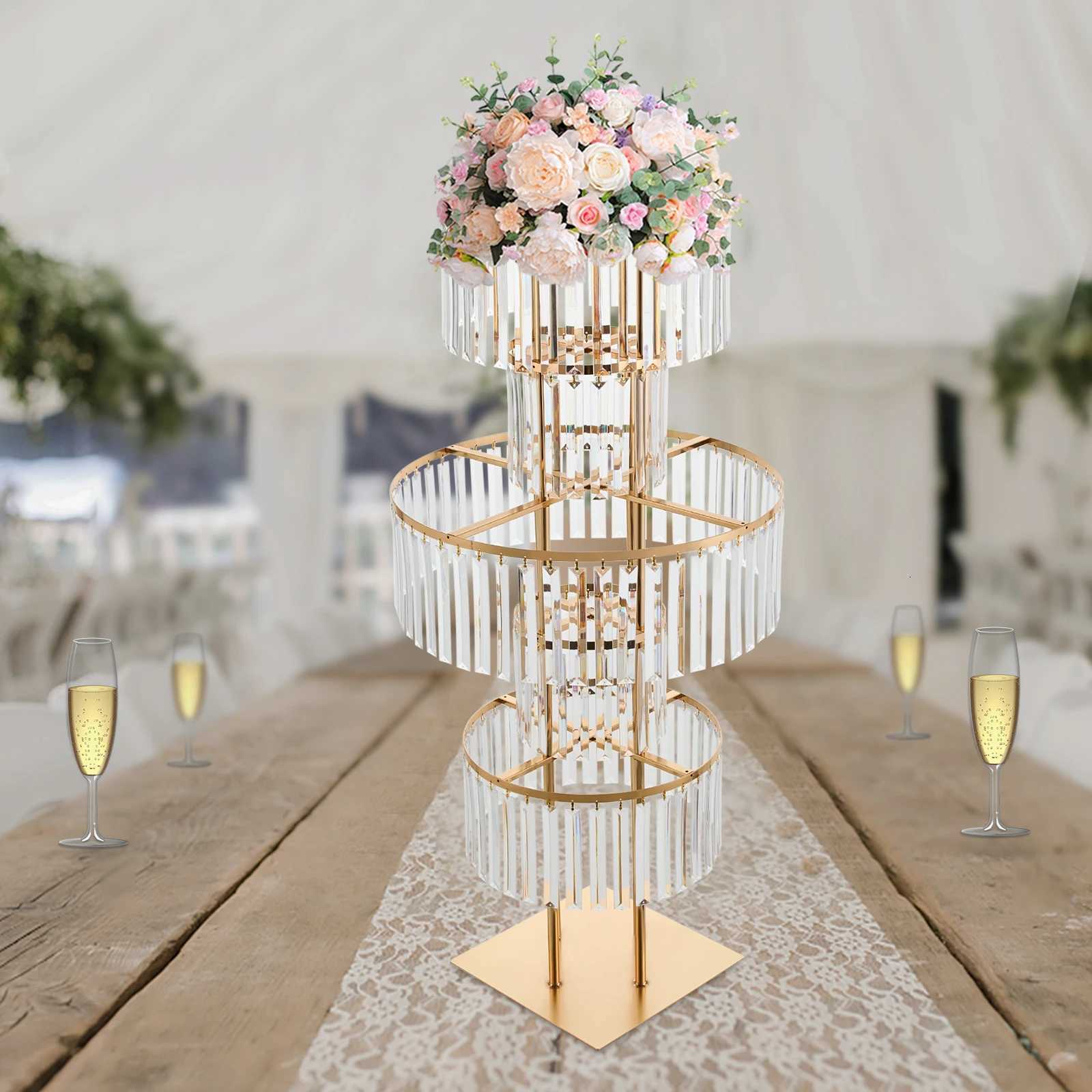5 Tiers Gold Wedding Centerpieces Flower Stand Vase Centerpiece Acrylic Flower Stand with Hanging Acrylic C251017