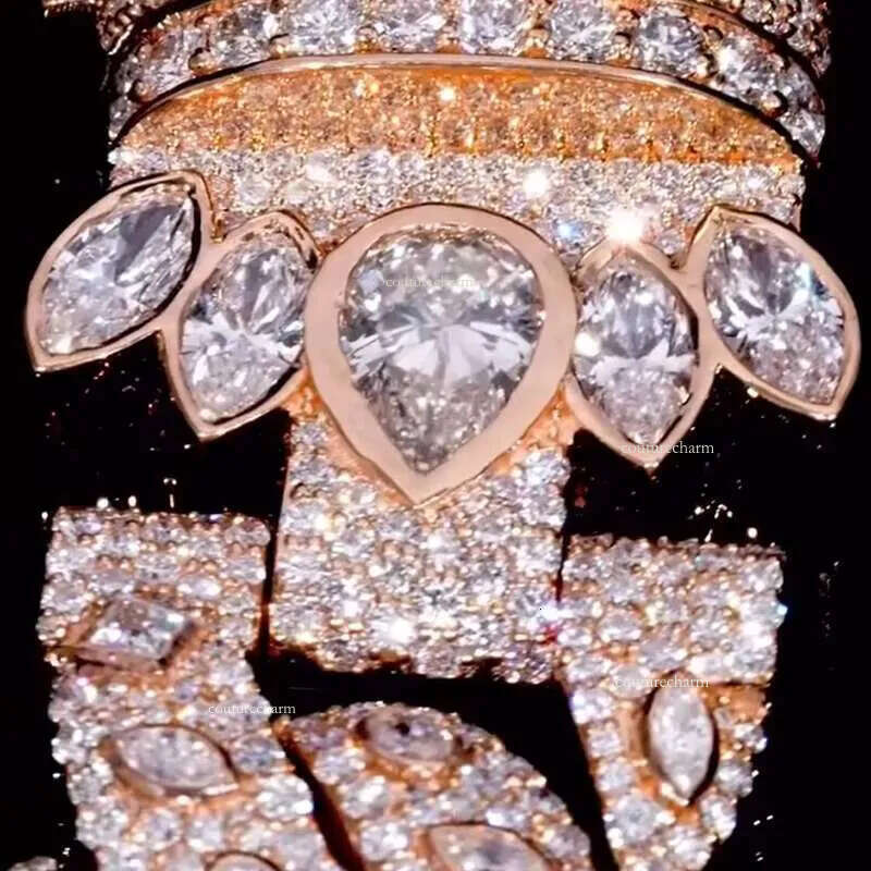 Custom 18mm Sterling Sier Rose Gold Plated GRA Moissanite Cuban Link Chain Necklace Bracelet