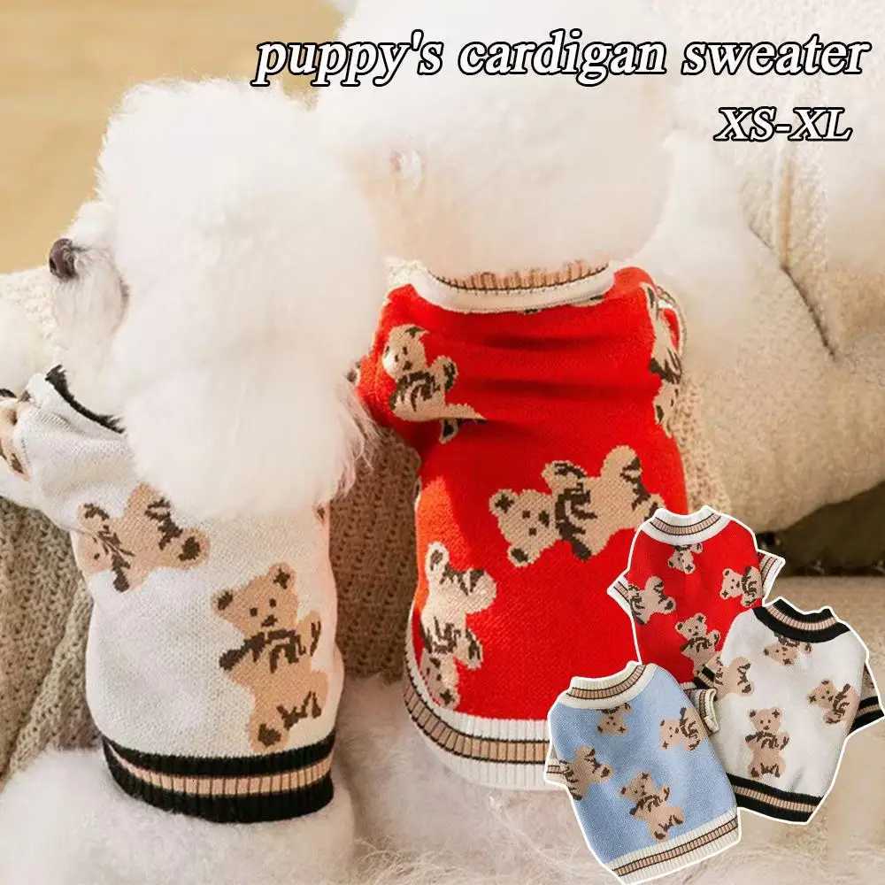 Striped Dog Cardigan Kitten Dog Coat Winter Dog Clothes Cat Knitted Sweater Bear Pattern DIY Soft Luxury Puppy ClothingW251017