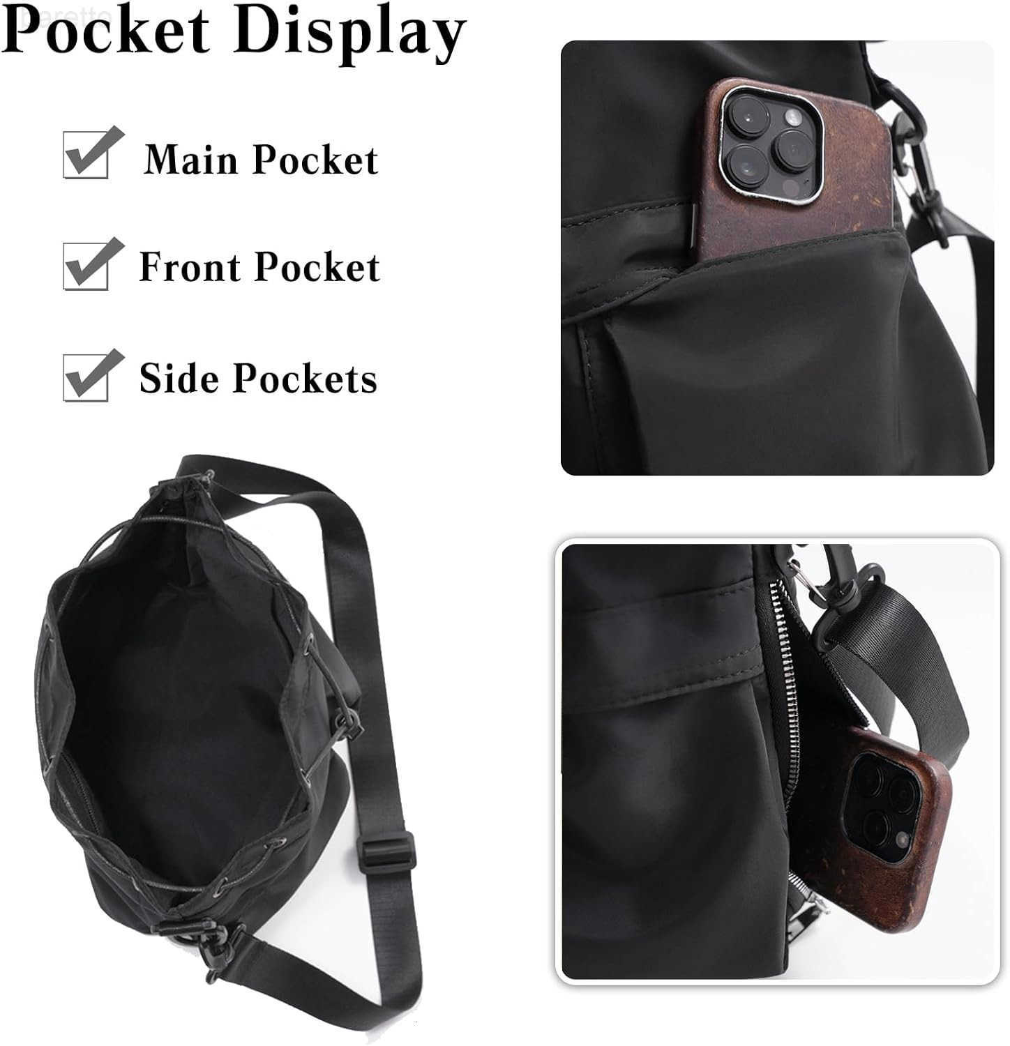 Bucket Bag for Women Waterproof Nylon Tote Handbag with Drawstring Closure Casual Shoulder Bag with Top Handle Z251017