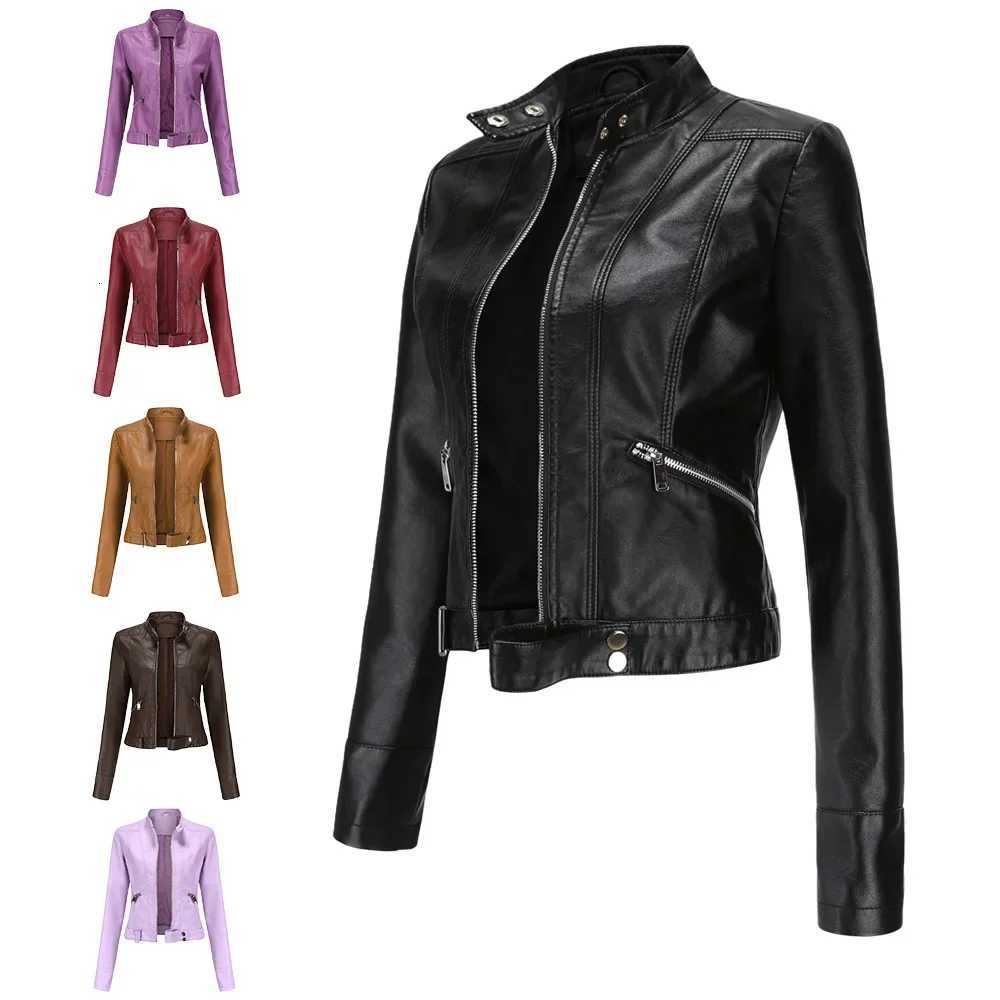 Faux Pu Leather Coat Women Thin Coats Jacket Stand Collar Spring Zipper Casual Splice Jackets Slim Sexy Y2k Streetwear SpringT251017
