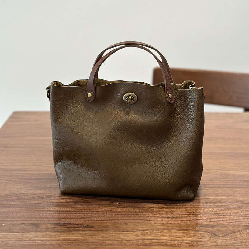 Spring Summer New Product Vegetable Tanned Tree Cream Top Layer Women Genuine Leather Handbag Shoulder Crossbody Lock Bag High Quality