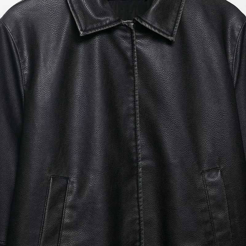 Leather Jackets Womens Black Faux Coat Outwear Solid Long Sleeve Tops 2025 Cropped Tops With Zipper Pu Jackets Woman Coat TopsT251017