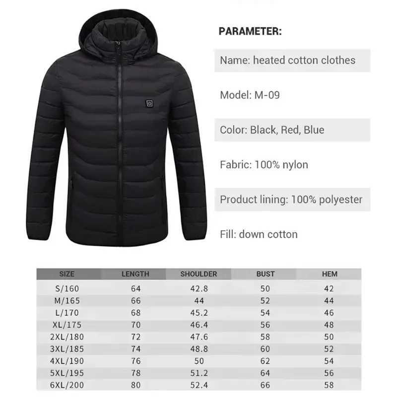 2023 NEW Men Heated Jackets Outdoor Coat USB Electric Battery Long Sleeves Heating Hooded Jackets Warm Winter Thermal Clothing H251017