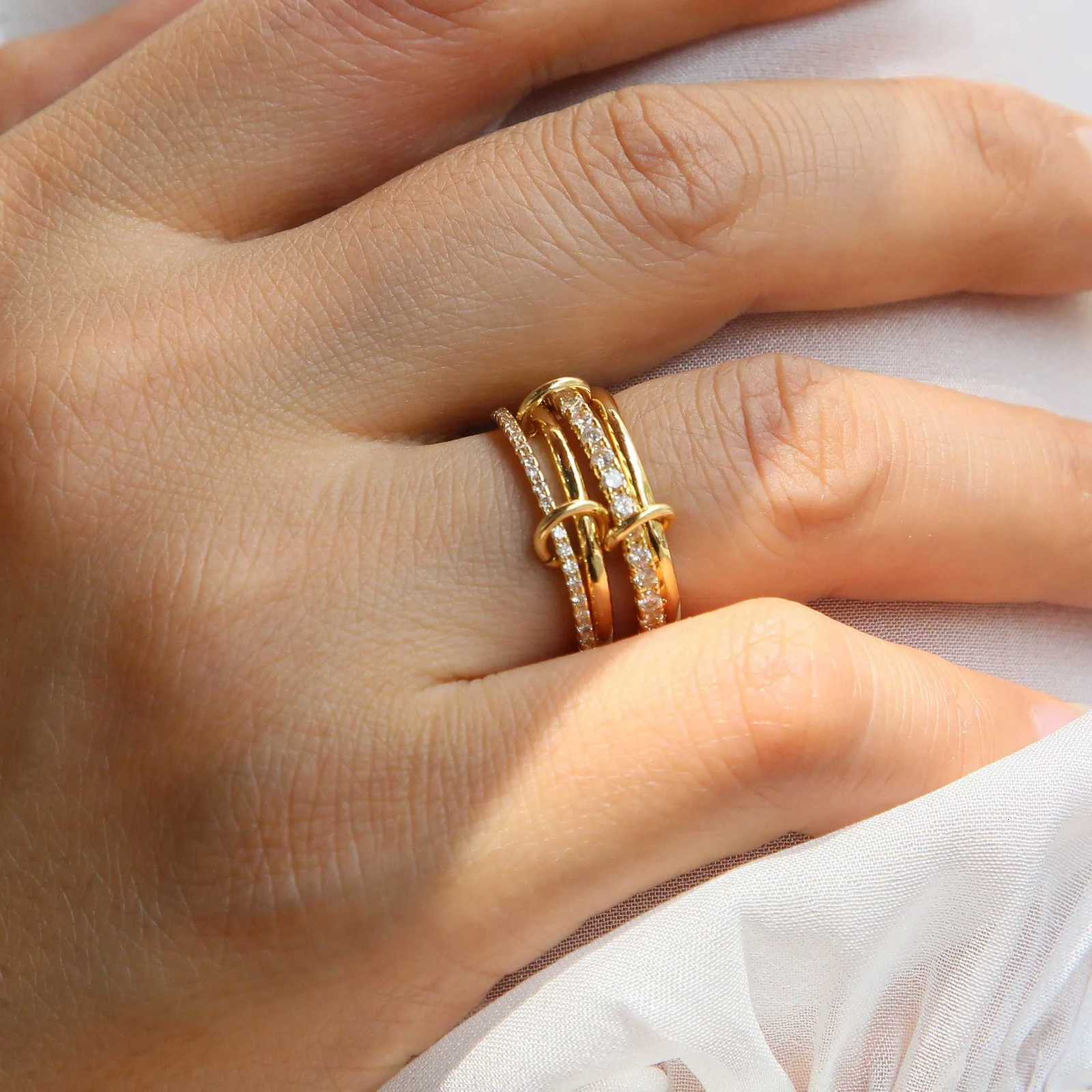 Stainless Steel Multilayer Double Color Link Chain Rings 18K Gold PlatedCZ Zircon Stackable Charm Jewelry Trendy Waterproof Gift Z251017