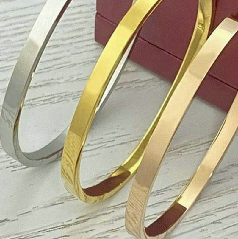 titanium steel 4mm thin design bracelet gold silver and rose plated woman and man luxury screw bangle couple jewelry lover gift no box