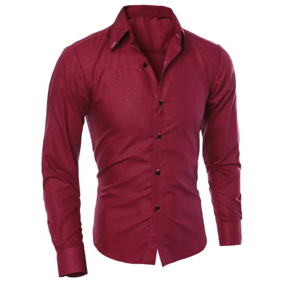 Men Shirts Solid Color Turn Down Collar Long Sleeve Shirts Button Closure Slim Fit Blouse Business Shirt Top Mens Clothing J251017