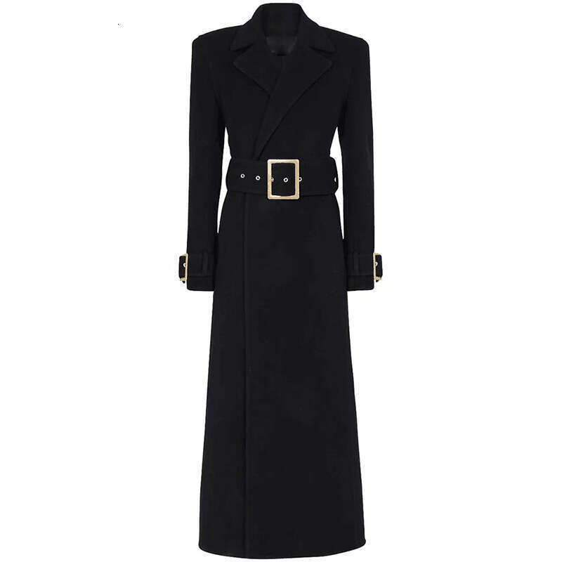 HIGH STREET Newest 2025 Fall Winter Fashion Designer Overcoat Women's Slim Fitting Belted Wool Blends Long Coat