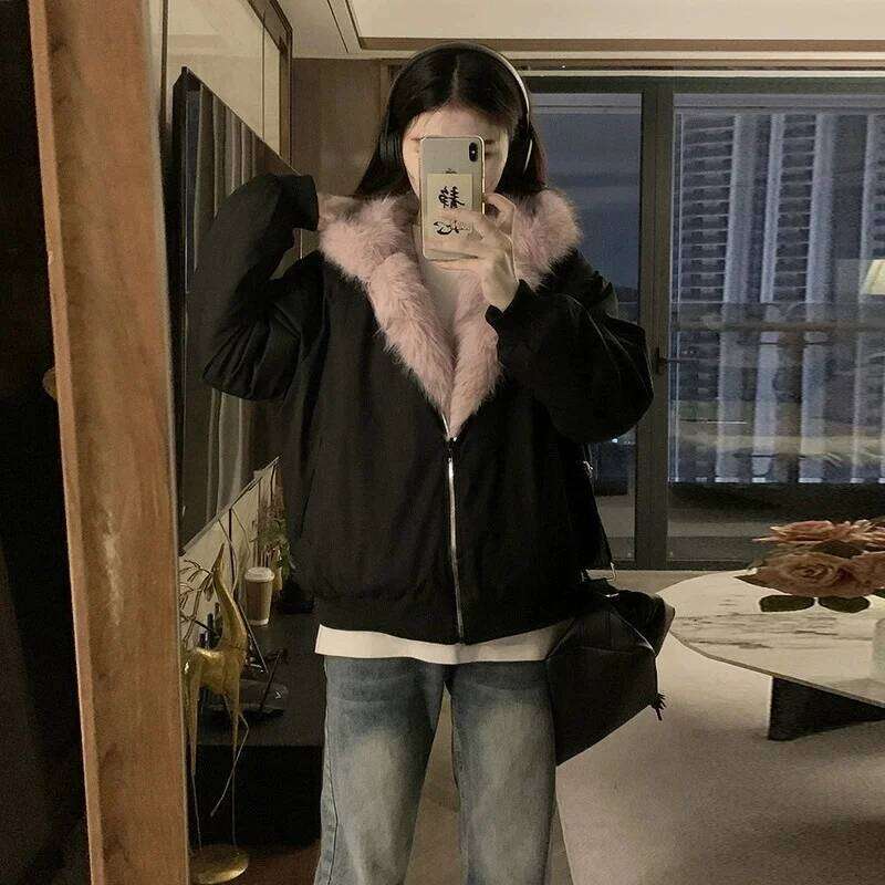 Double Sided Winter Coat Women Clothing Imitation Mink Fur Hooded Cotton Jacket Female Warm Cotton-Padded Clothes Outerwea