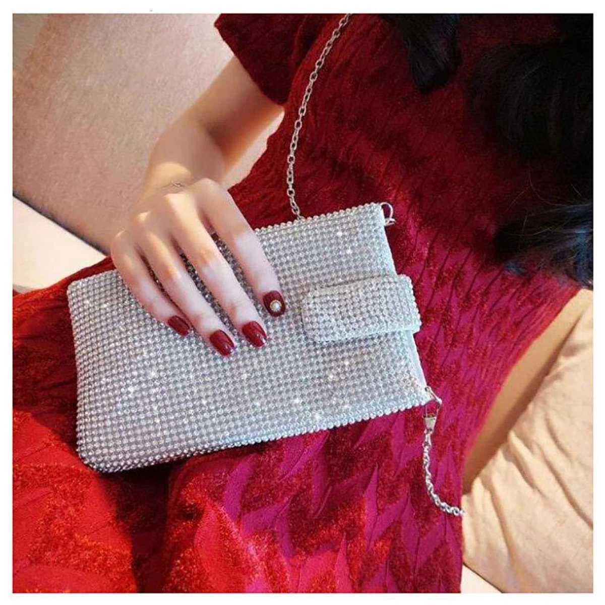 Shiny rhinestone mobile phone wallet metal chain shoulder lipstick mini bag dinner party ball messenger bag Z251017
