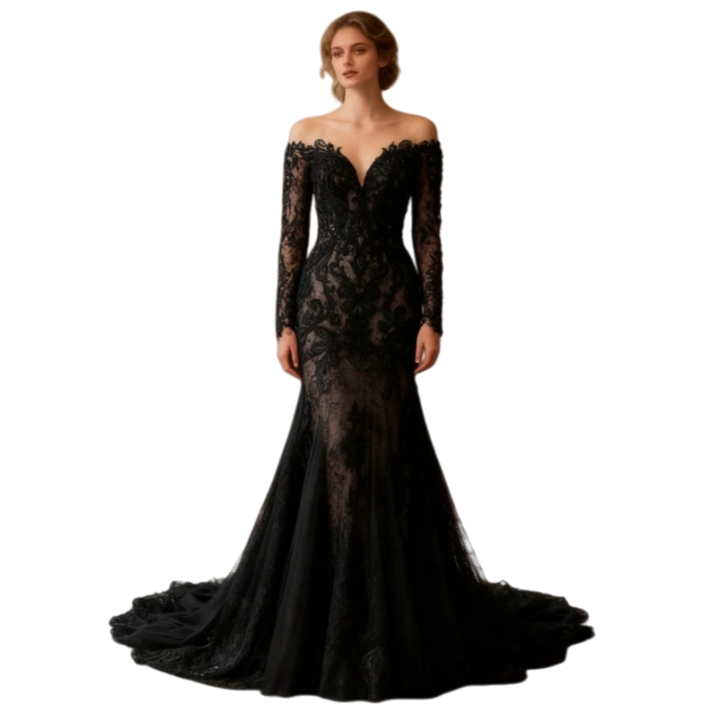 Gothic Black Lace Mermaid Wedding Dresses Long Sleeves Lace Appliques Backless Corset Vintage Bridal Gowns Custom made Vestidos De Novia
