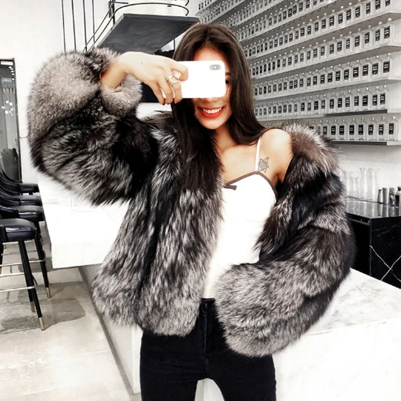Womens fur coat short style fashion fox hair whole fur coat autumn winter casual lady jacket 251011