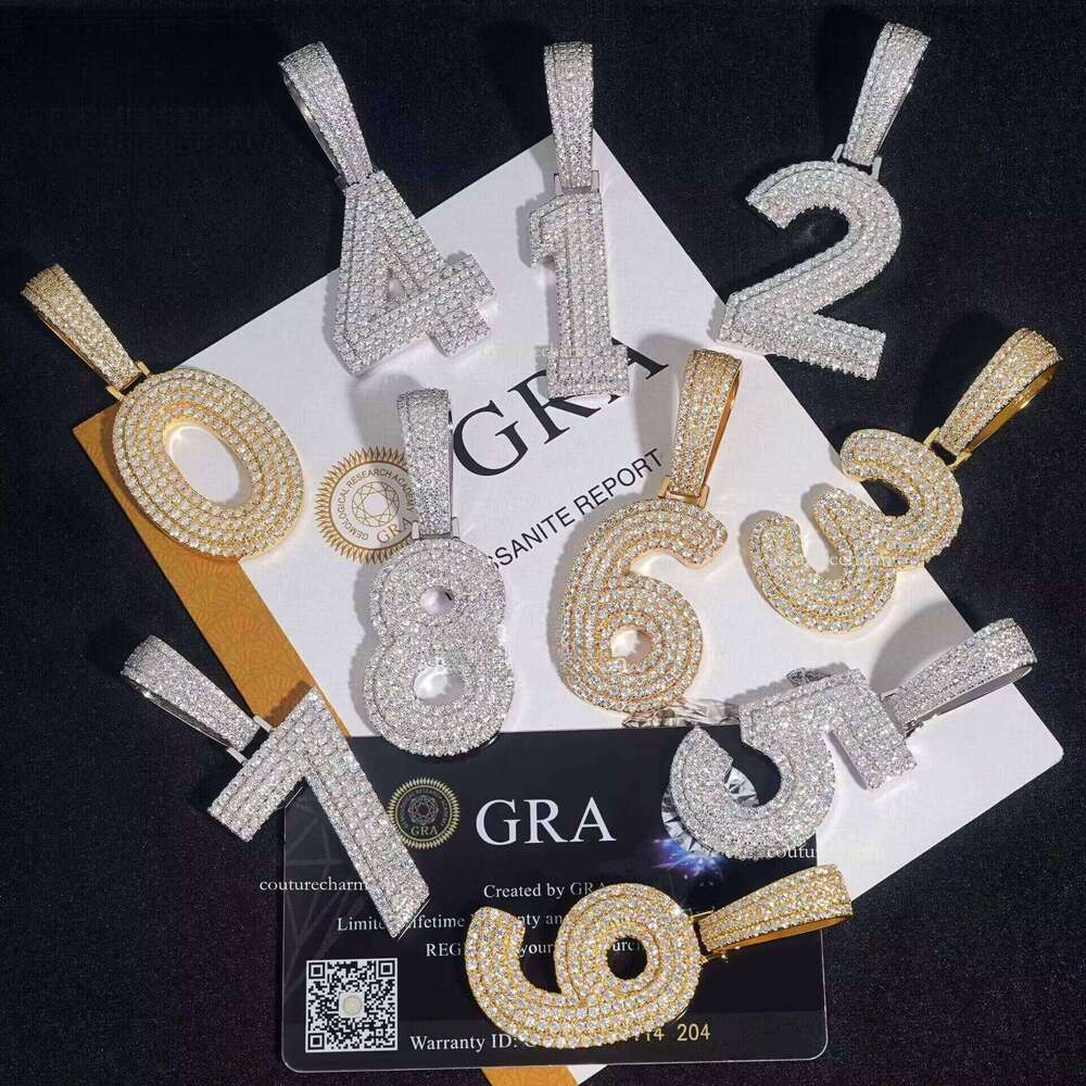 Iced Out Custom Hiphop Letter A-Z Letters 0-9 Number Pendants Moissanite Initial Pendant Sier Jewelry