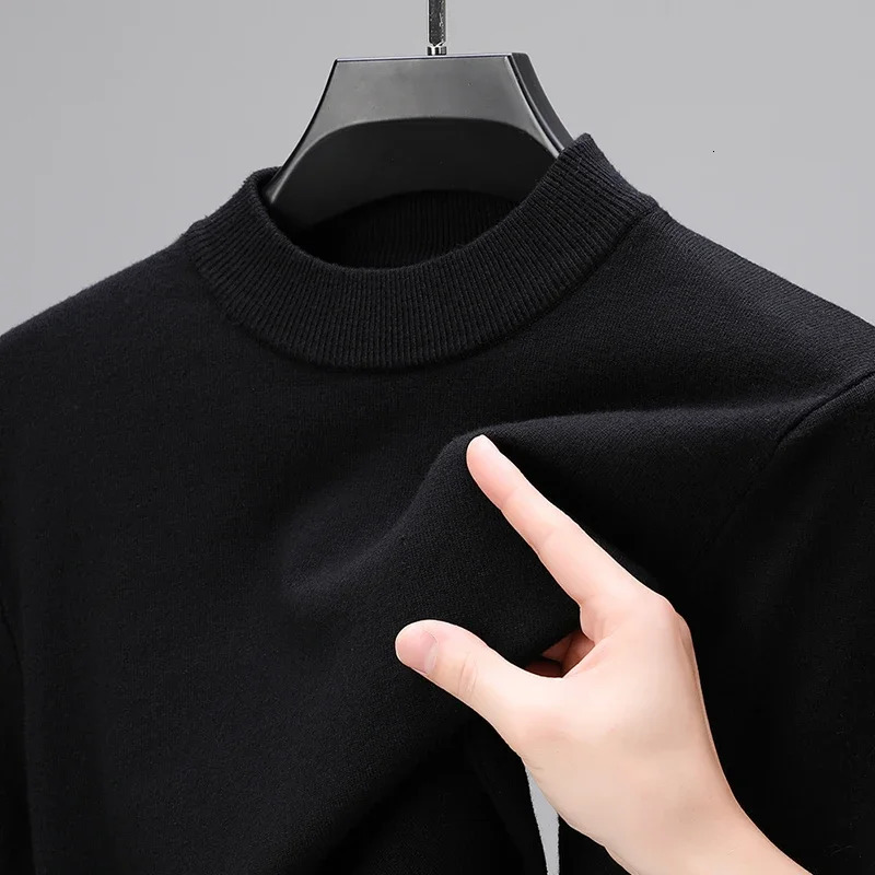 Half Turtleneck Knitwear Sweater AutumnWinter Mock Neck Sweatshirts Solid Color Pullovers Man Casual Mens Clothing 251017