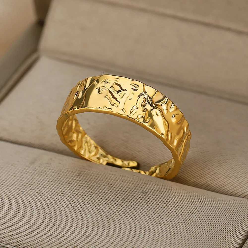 316L Stainless Steel Rings for Women Gold Color Multilayer Geometric Open Ring Vintage Waterproof Wedding Aesthetic Jewelry GiftW251017