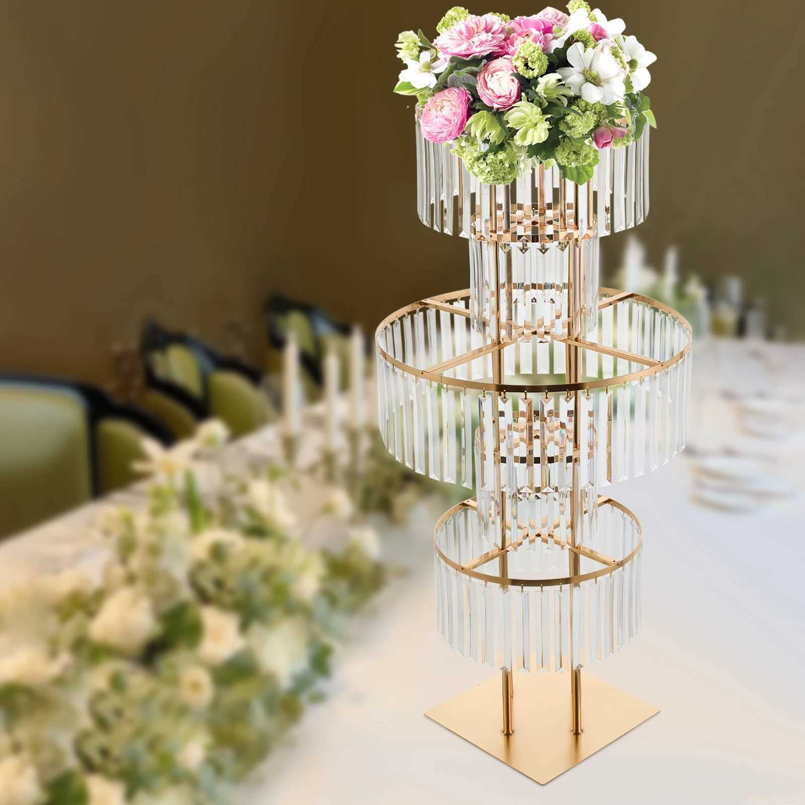 5 Tiers Gold Wedding Centerpieces Flower Stand Vase Centerpiece Acrylic Flower Stand with Hanging Acrylic C251017