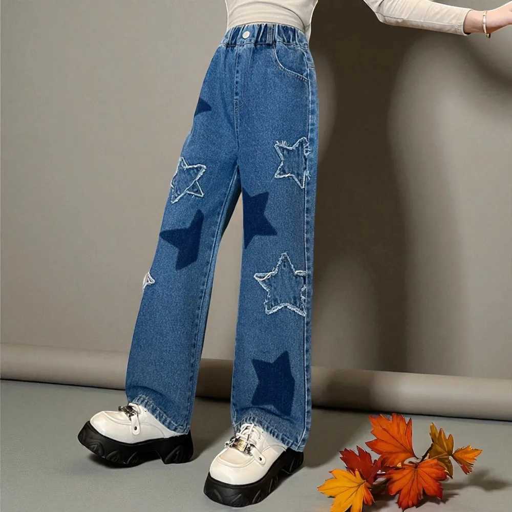 Young Girls Jeans Casual Loose Kids Pants Children Wide Leg Pants Teen School Kids Trousers Autumn Spring 5 7 8 9 10 12 13 YearsT251017