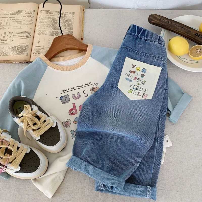 Kids Pants Boys Korean Childrens Pocket Clothing 2025 Spring New Trousers Straight Wide Legs Jeans Spring New High Quality1 2 3T251017