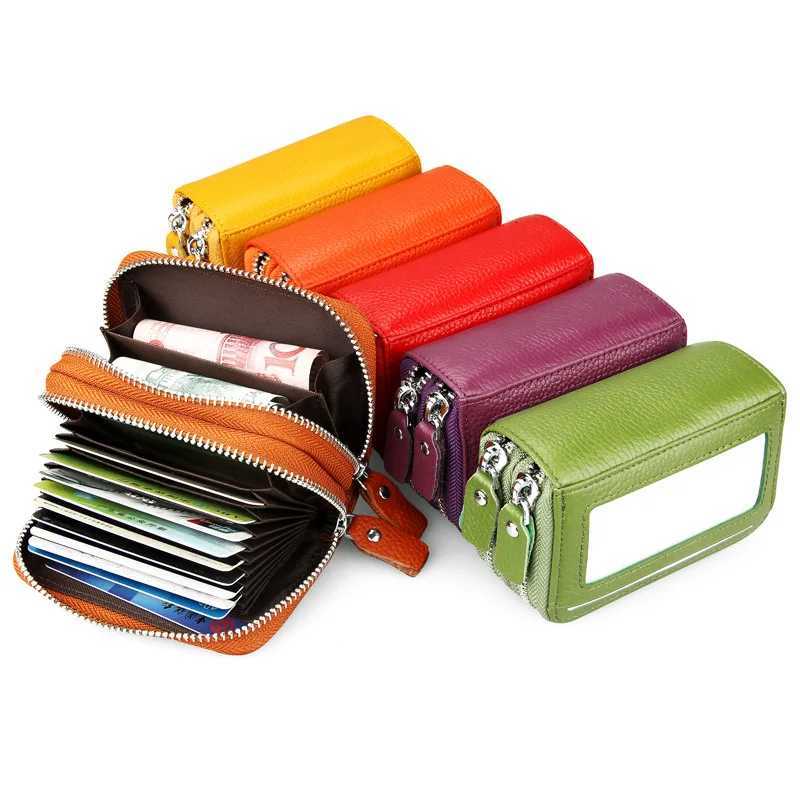 Fashion Brand Genuine Leather Women Card Holder Double Zipper Large Capacity Female ID Credit Card Case Bag WalletW251017