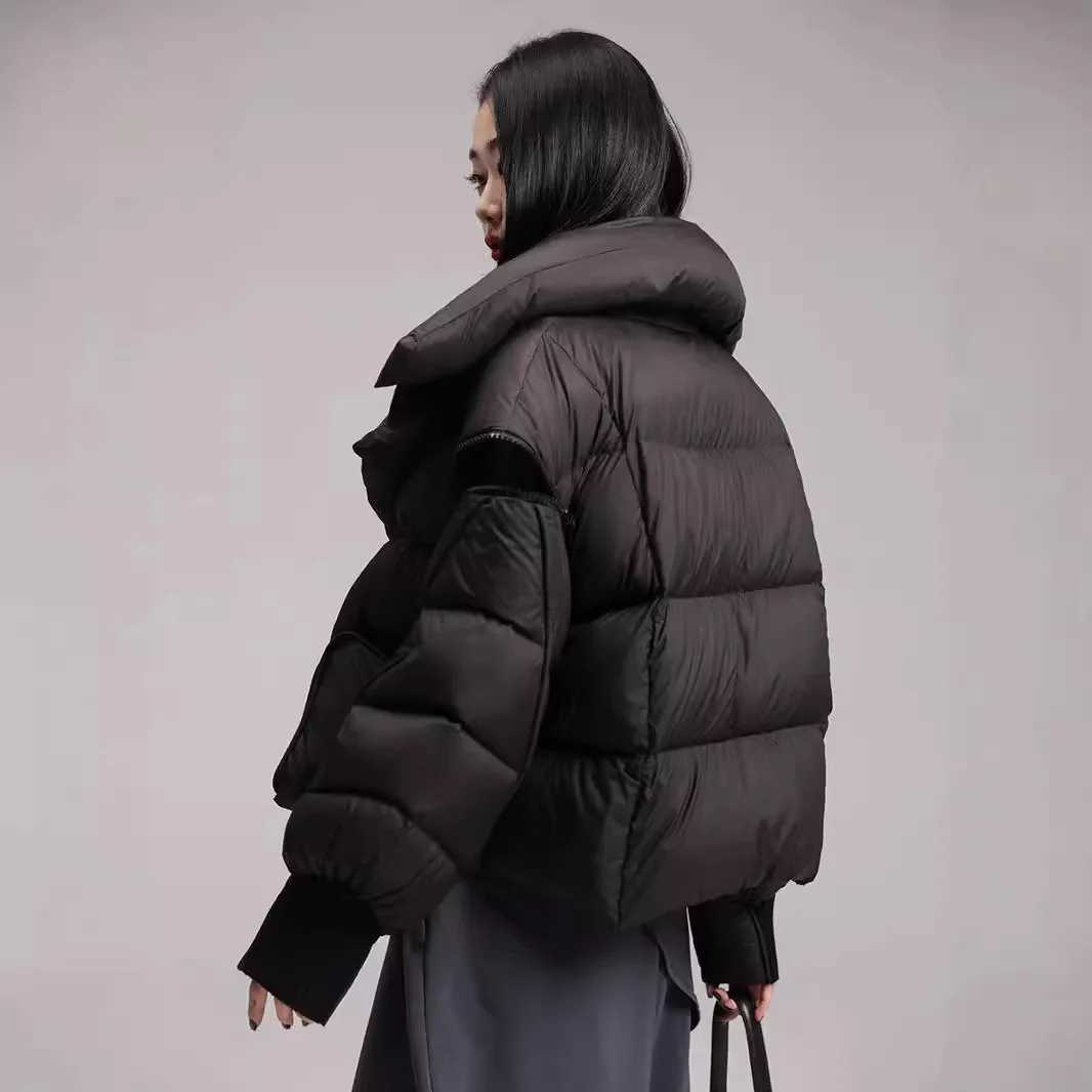 Winter Puffer Jacket Short Streetwear Down Jacket Women White Duck Down Coat Female Warm Parkas Removable Sleeves Outwear W251016