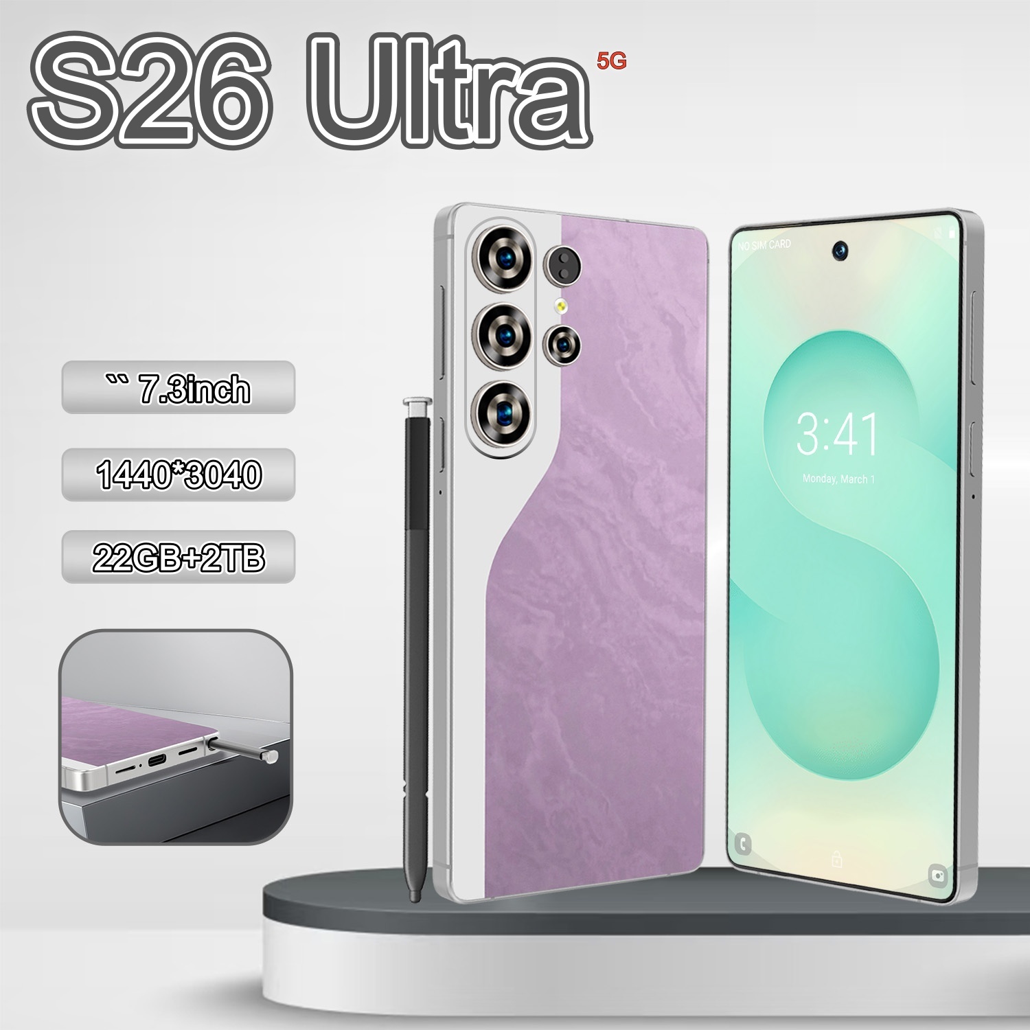 S26Ultra Global version Snapdragon 8 Elite 12 Core 7.3-inch Perforated Screen Resolution 1440*3200 5G Smartphone 72MP+108MP Battery 8000mAh Fast Charg