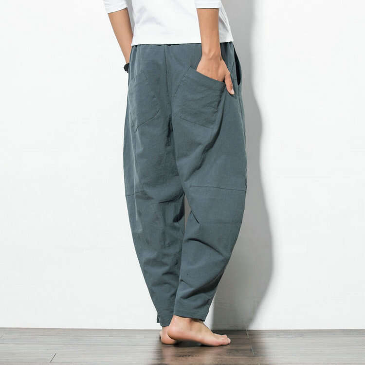 Fashion Loose Long For Men Plus Size Cotton Linen Casual Chinese Style Harem Pants B5