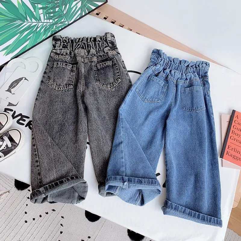 Fashion Baby Girl Jean Pant Cotton Wide Leg Toddler Teen Child Denim Trousers High Waist Button Girl Loose Pant Clothes 214YT251017