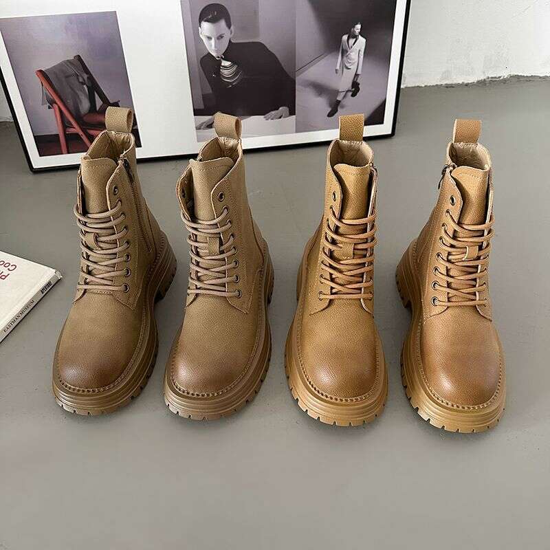 British Style Female Vintage Overalls Ankle Platform Martin Boots