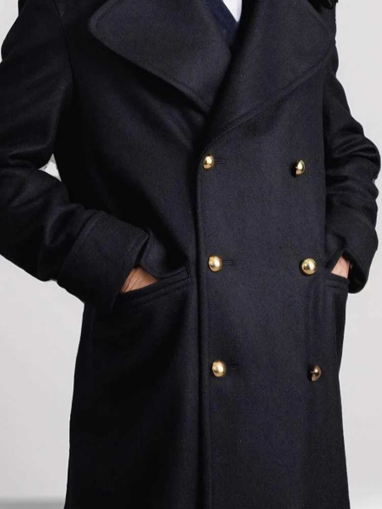 Autumn Winter Warm Woolen Coats Mens Vintage Turndown Collar Double Breasted Long Jackets For Men Outdoor Casual Trench Coat J251017