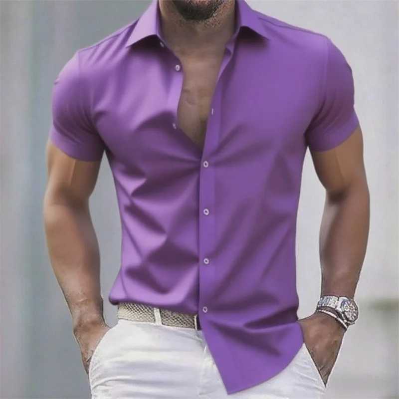 Solid color mens casual shirt fashionable casual short sleeve stretch fabric business formal shirt comfortable fabric J251017
