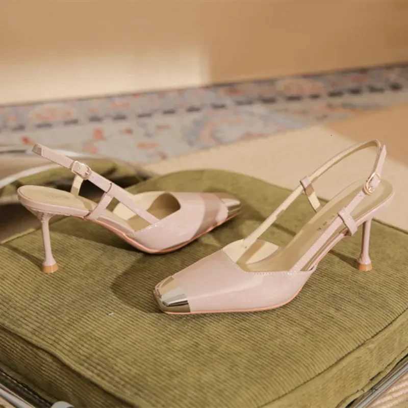 Fashion Square Toe Thin High Heels Women Metal Decoration Cover Toe Design Back Strap Patent Leather Heeled Sandals for Women Z251015