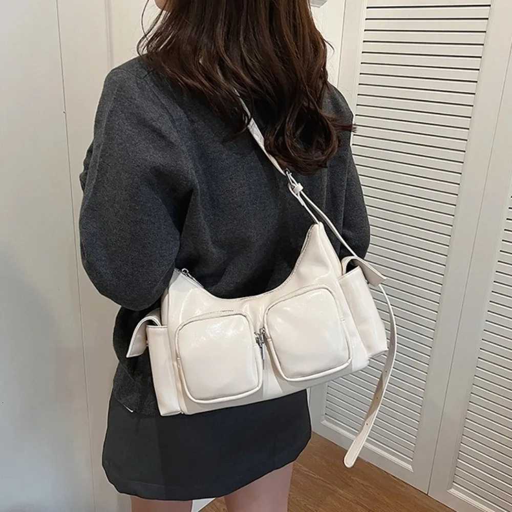 Y2K Pocket Crossbody Bag Korean Style Adjustable Shoder Strap PU Leather Underarm Bag Solid Color Zipper Wen Handbag Wen1 D251017