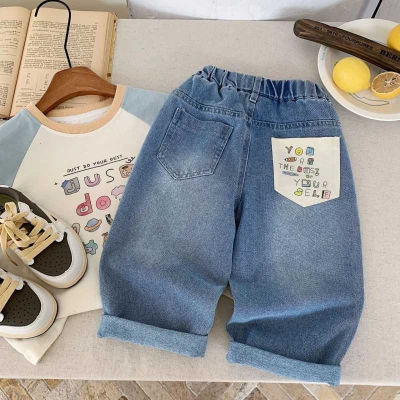 Kids Pants Boys Korean Childrens Pocket Clothing 2025 Spring New Trousers Straight Wide Legs Jeans Spring New High Quality1 2 3T251017