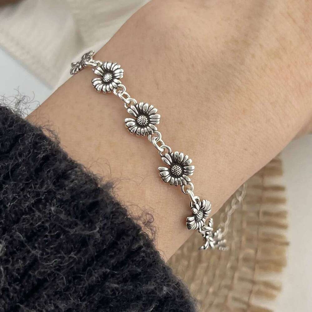 100% Solid Sterling Sier Retro For Women Men Vintage Flower Handmade Patern Bracelet Birthday Gift