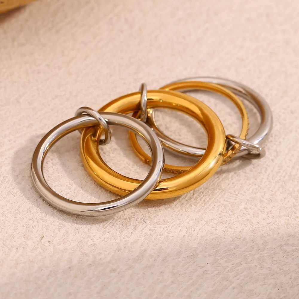 EBbelle Stainless Steel Mix Color Rhinestone Multiple Layers Rings 18K Gold Plated Fashionable Women Non Fixed Finger Jewelry Z251017