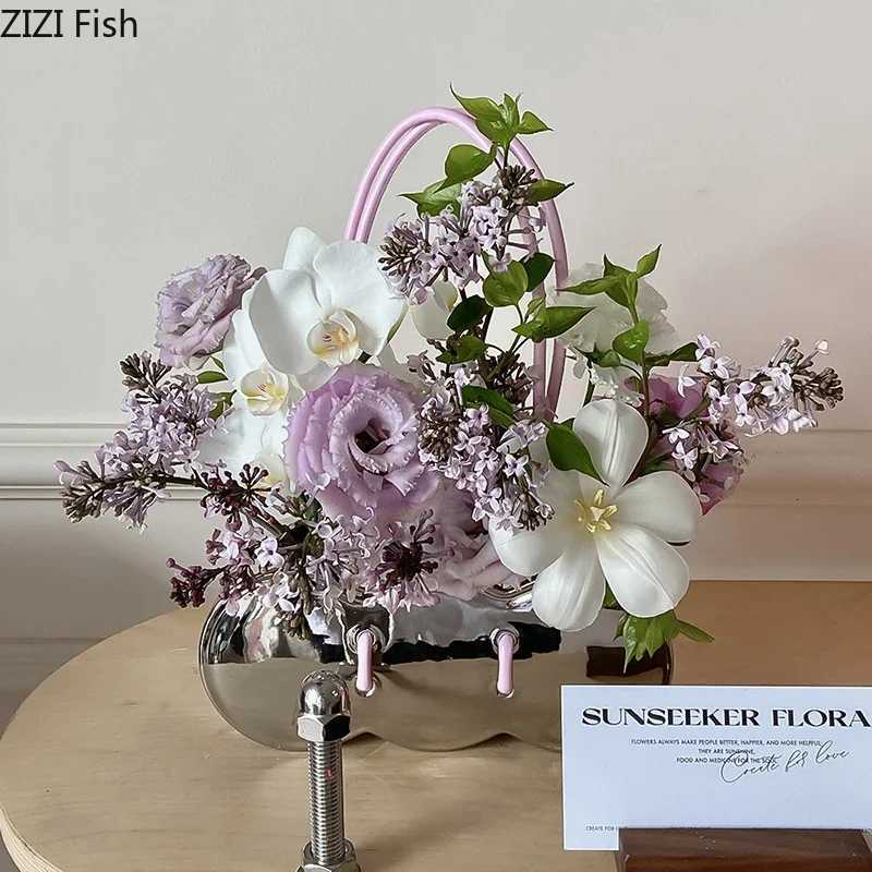 Creative Handbag Shape Ceramic Vase Handheld Flower Basket Table Decoration Flowers Arrangement Floral Vase Room Aesthetic Decor C251017
