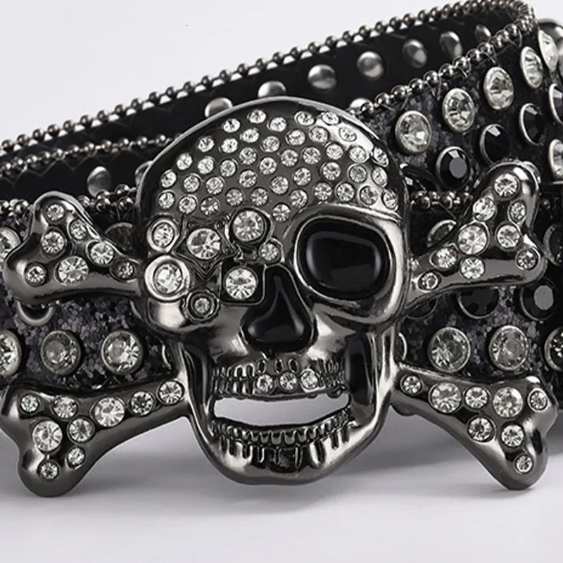 Punk Skull Diamond Belts Buckle Hip Hop Jeans Decorative Pu Rhinestone Acrylic Crystal Belt Men Women Y2k Alloy Solid Pin Buckle 251010