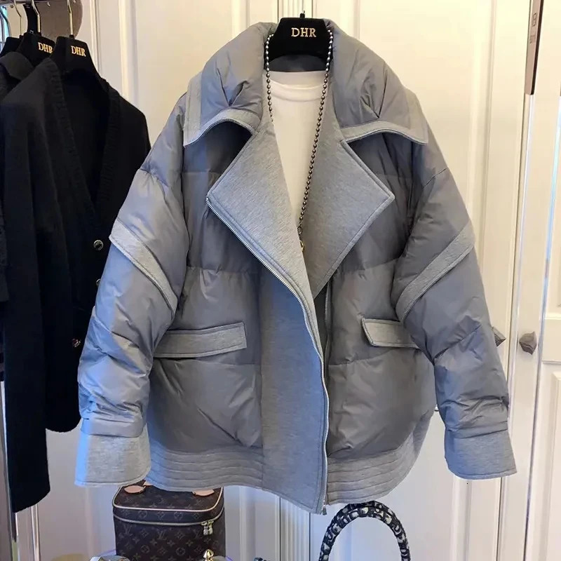 Womens Korean Style Winter Cottonpadded Jacket Suit Collar Panel Parka Coat Short Loose Fashion And Chic Jackets 251011