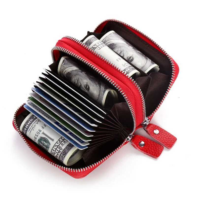 Fashion Brand Genuine Leather Women Card Holder Double Zipper Large Capacity Female ID Credit Card Case Bag WalletW251017