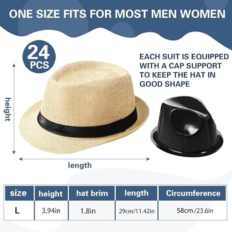 1024 Pack 1920s Straw Hats Bulk for Men Short Brim Sun Panama Hats for Women Party Costume Wedding Favors Circumference 58 cm 251015