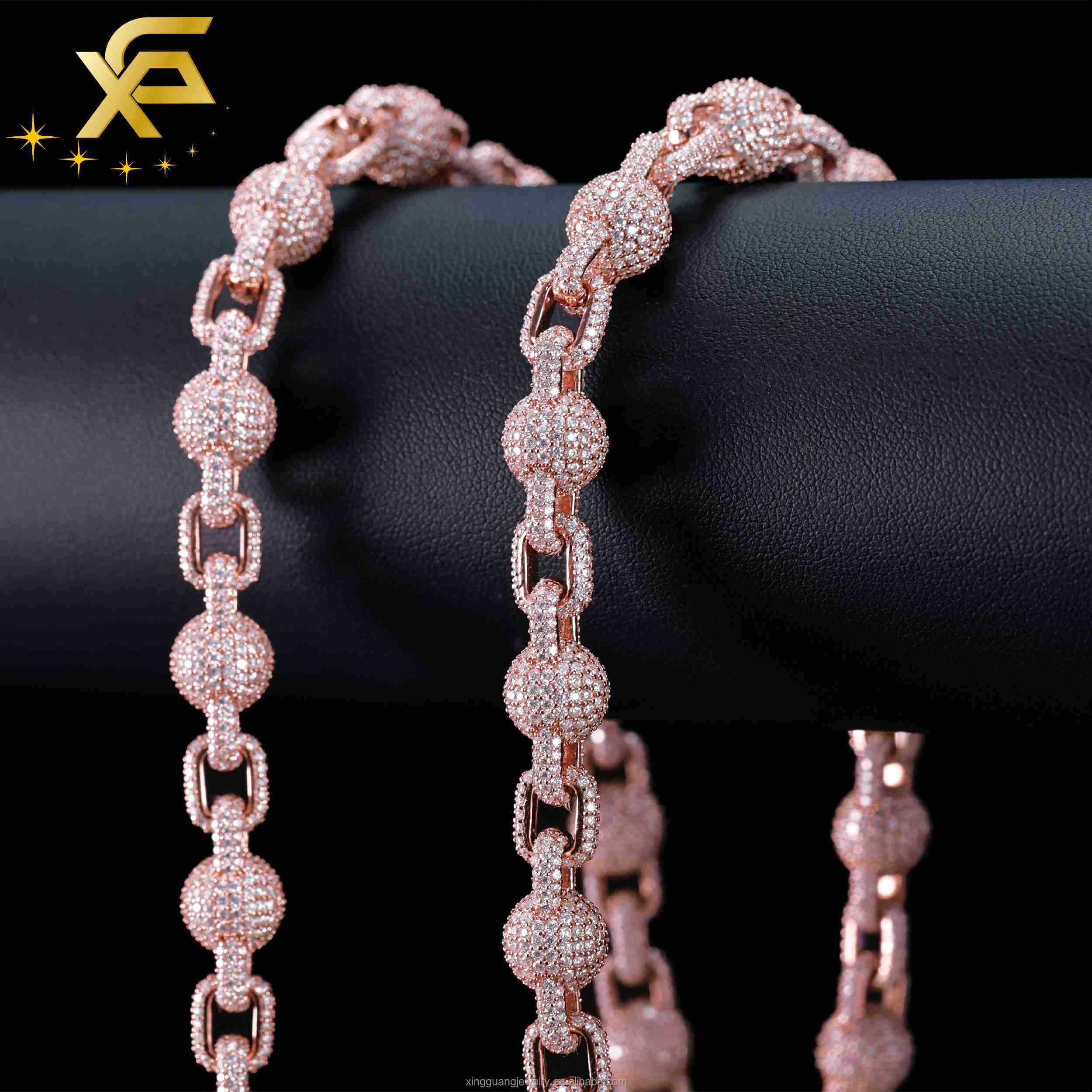 Ball Style VVS Moissanite Rosary Ball Chain Hip Hop Rapper Necklace Solid 925 Silver 10mm iced out Moissanite Ball Chain