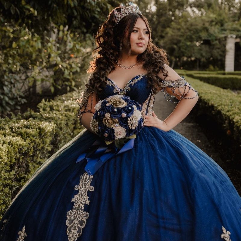 Navy Blue Shiny Quinceanera Dresses Off The Shoulder Applique Beading Crystal Tull Party Birthday Sweet 16 Dres Vestidos 15 De Anos