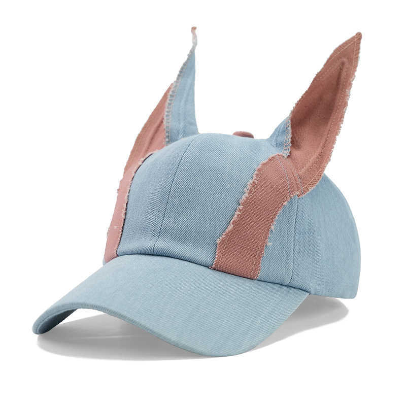New Denim Color Block Doberman Ears Baseball Cap Niche Fashion Versatile Travel Trendy Cool Personality Duckbill Cap for Women W251017